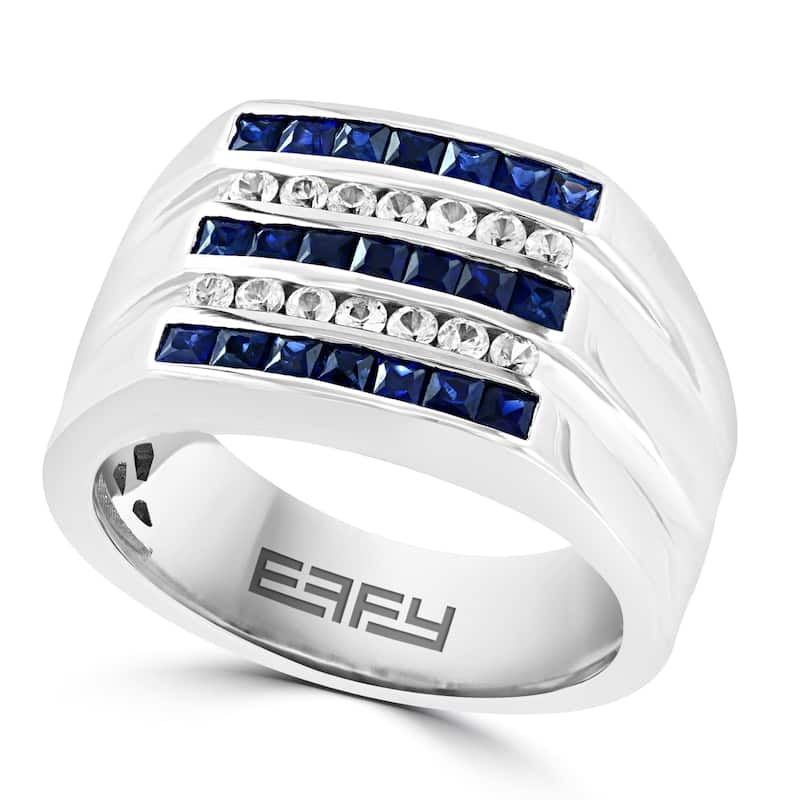 EFFY Men's 925 Sterling Silver White Sapphire Ring - Blue