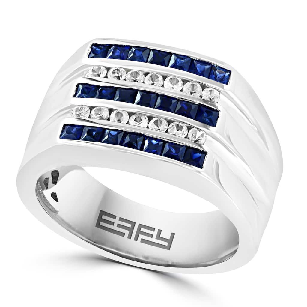 EFFY Men's 925 Sterling Silver White Sapphire Ring - Blue