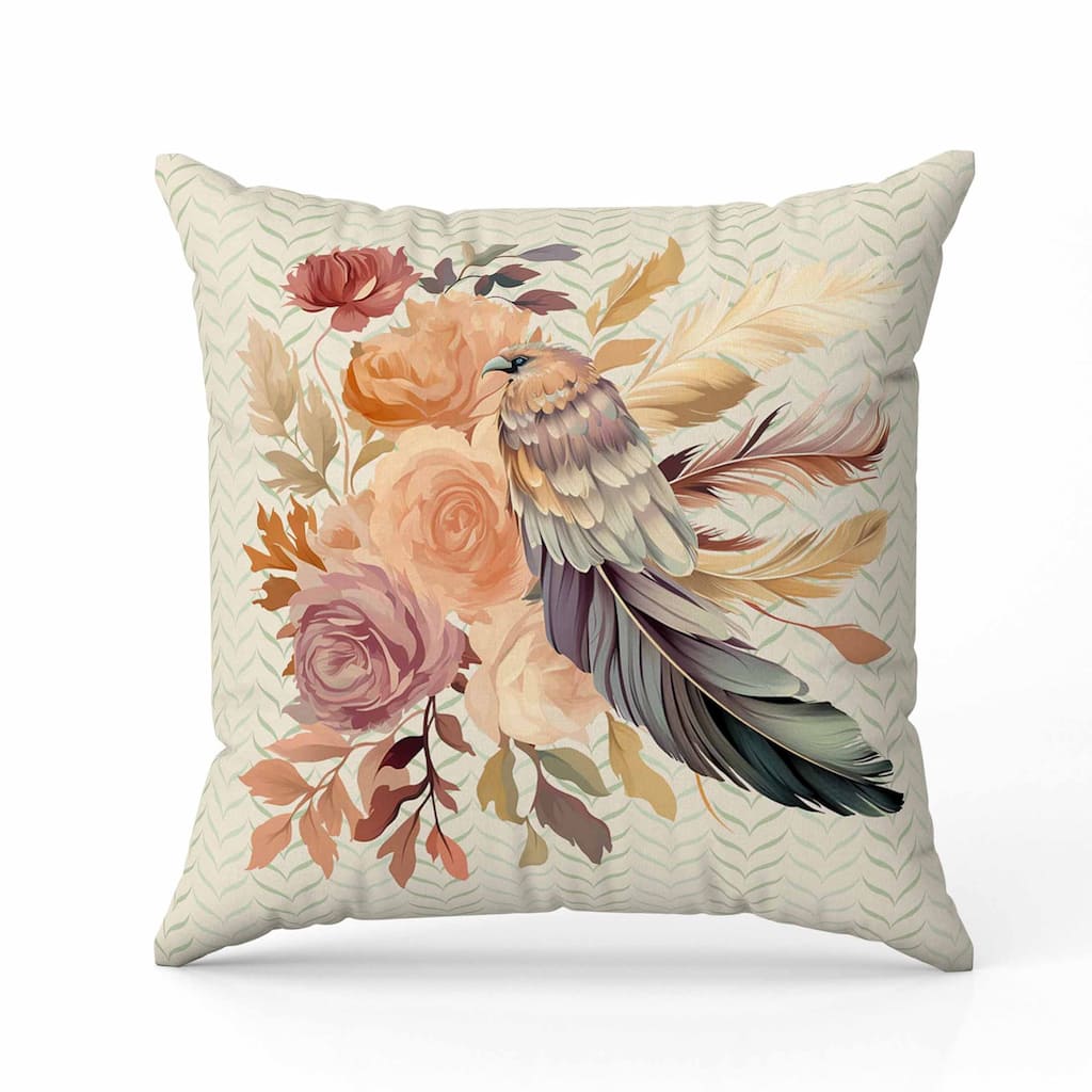 Feathered Bouquet Faux Suede Reversible Throw Pillow Beige and Green