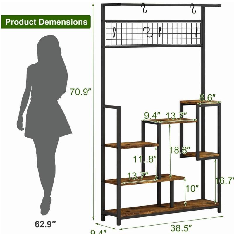 Seven-tier plant stand with grow lights and hooks
