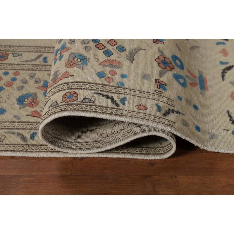 Floral Tabriz Persian Area Rug Traditional Beige Handmade Wool Carpet - 8'1"x 10'11"