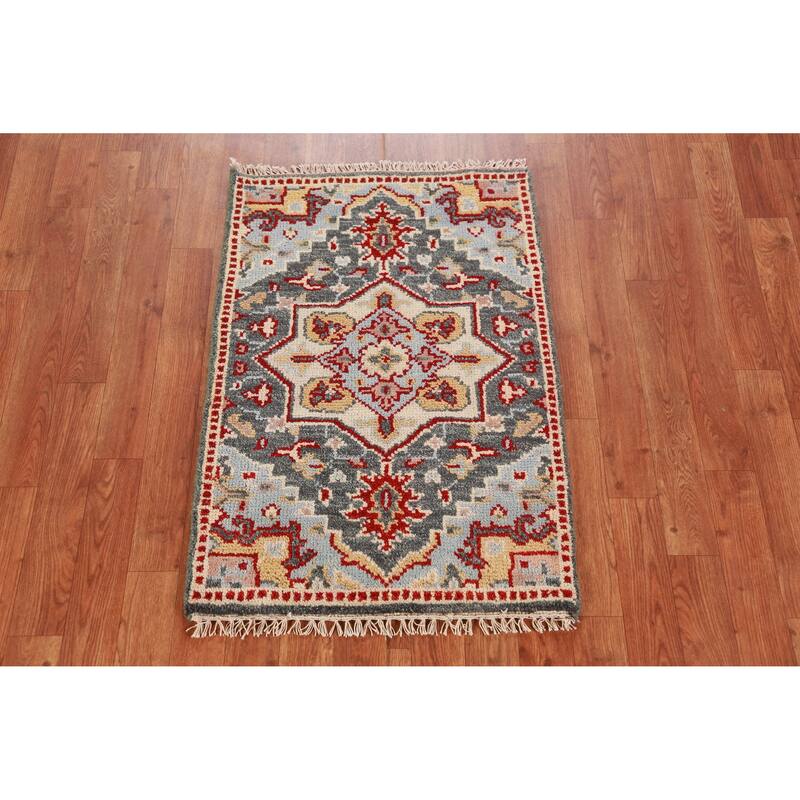 Hand Knotted Oriental 100% Wool Carpet Traditional Medallion Greys & Charcoal Kazak Area Rug - 3' 0'' X 2' 0''