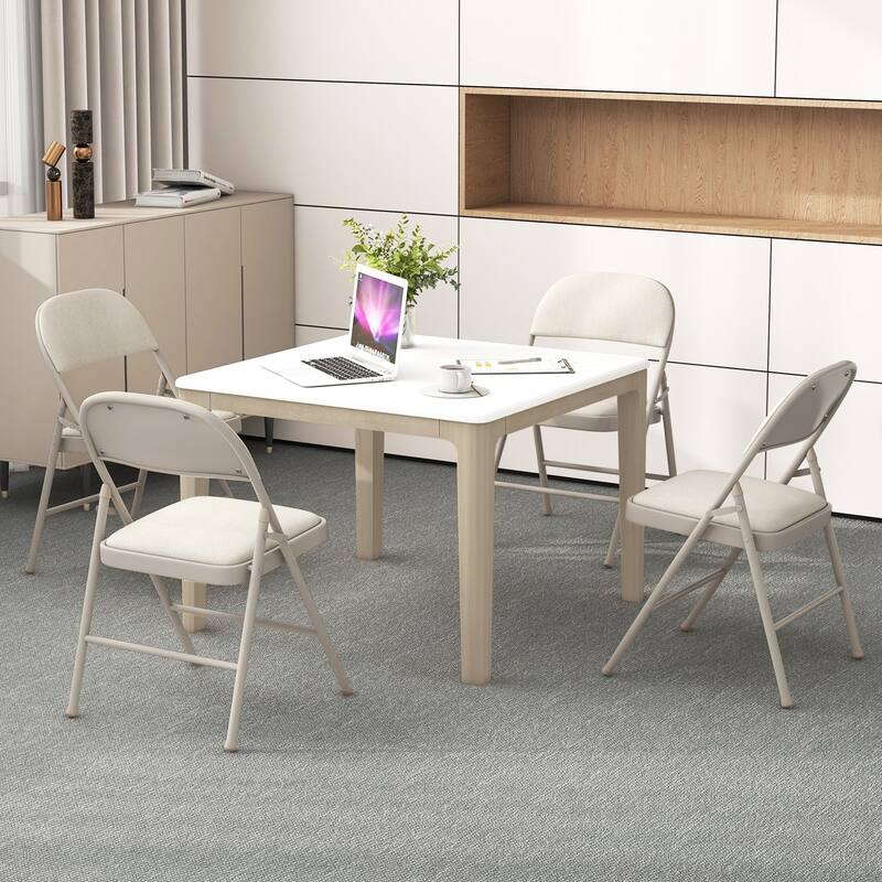 Gymax Set of 6 Folding Chairs Fabric Upholstered Padded Seat Metal