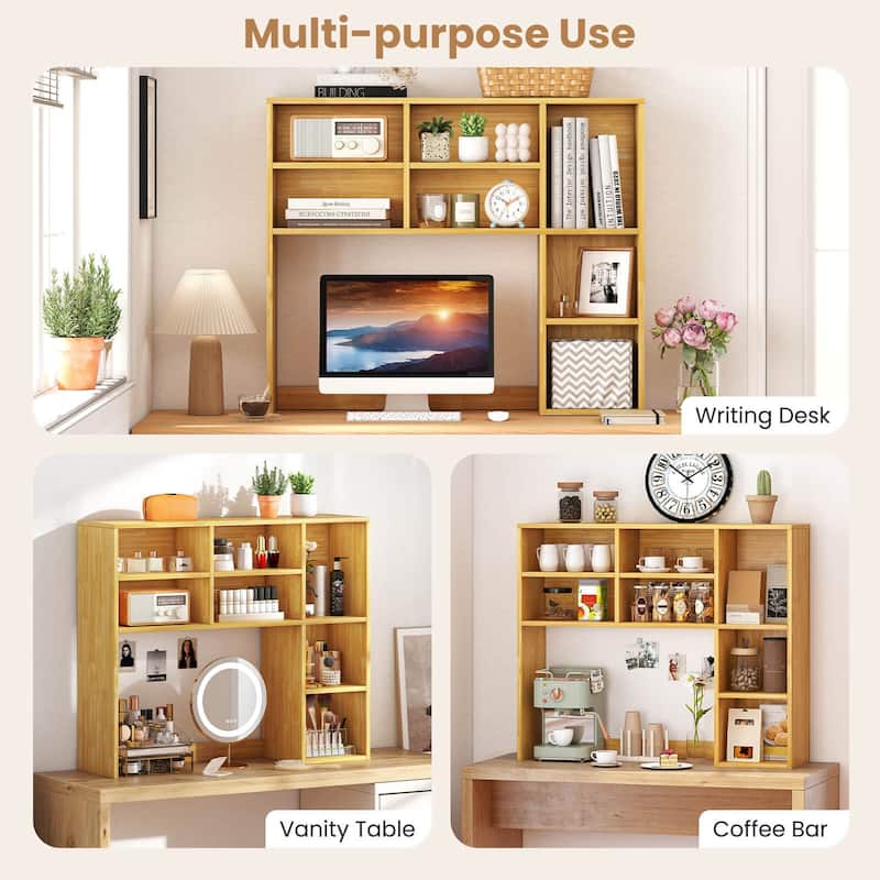 Costway Desktop Bookshelf Desk Storage Hutch with 7 Open Cubbies & 3 - See Details