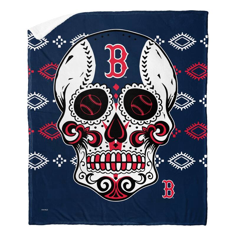 MLB Candy Skull Boston Red Sox Silk Touch Sherpa Throw Blanket