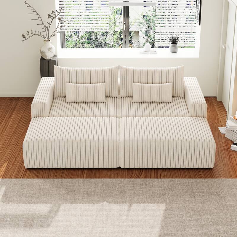 102" Corduroy Cloud Sofa Oversized Modular Sleeper Sofa for Livingroom Plush Sectional Loveseat with 2 Removable Footstool