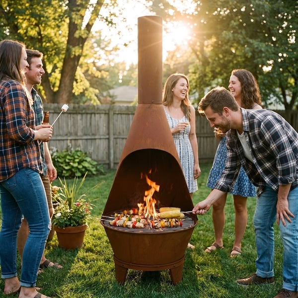 Sunnydaze Large Chiminea Outdoor Fireplace with Grill Grate - Bed