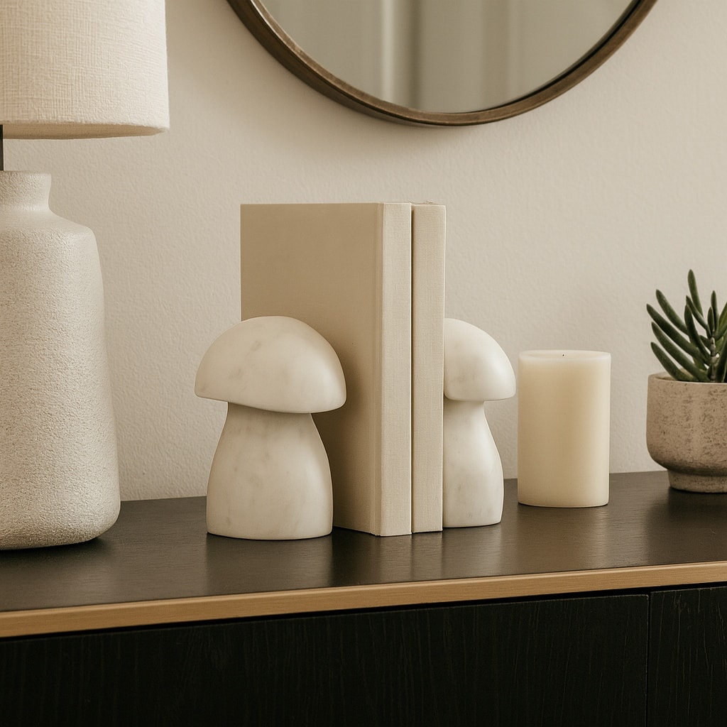 Decorative Marble Mushroom Bookends - Set of 2, 6", White - 6.0"