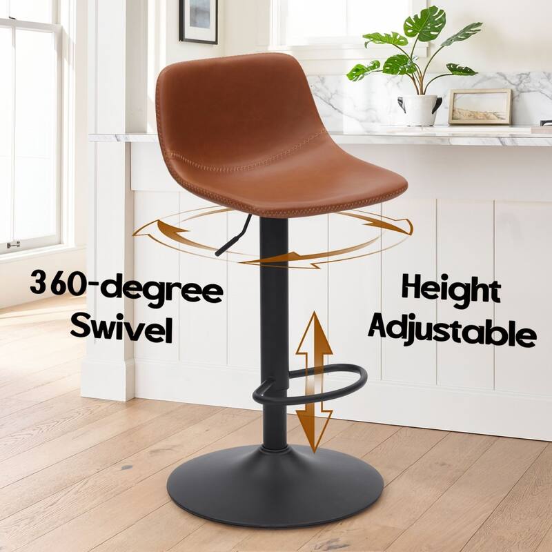 Mid-Century Modern Faux Leather Swivel Adjustable Bar Stools Set of 2