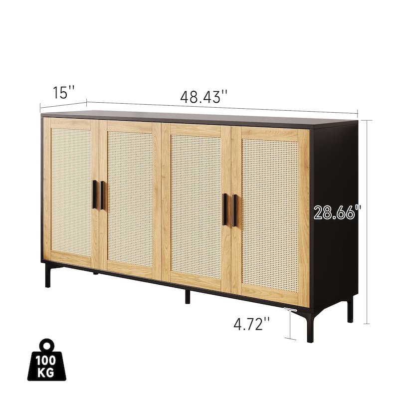 JASIWAY Buffet Table Kitchen Sideboard with Rattan Decorated Doors