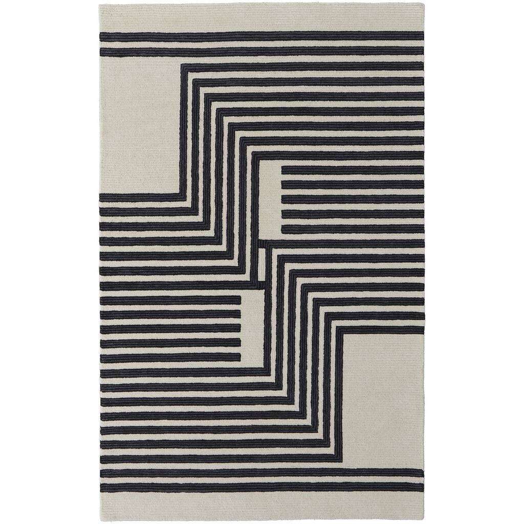 9' X 12' Gray Ivory And Black Wool Abstract Tufted Handmade Area Rug - 3'6"
