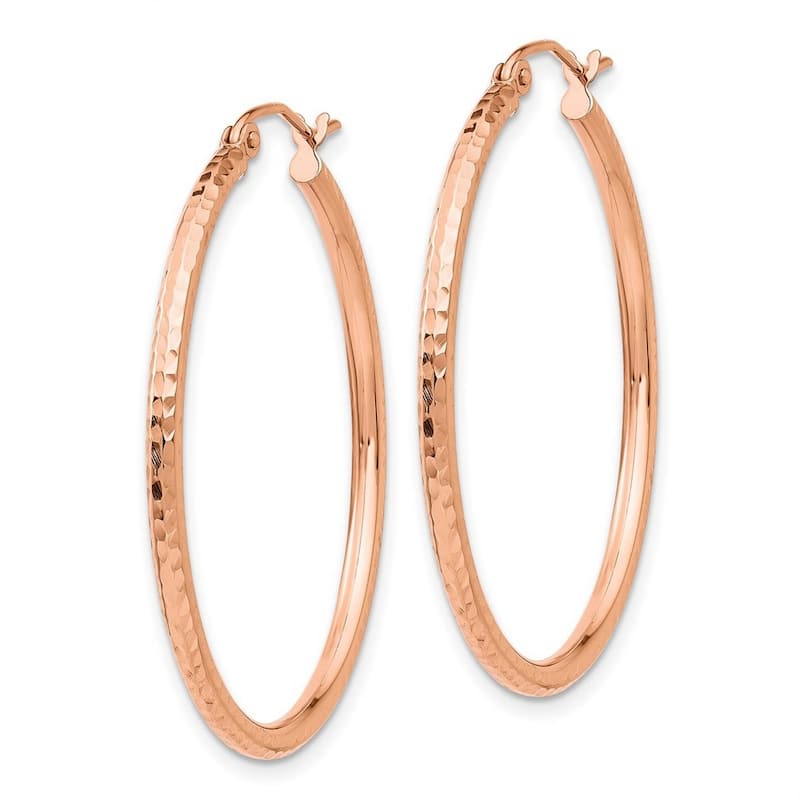 Curata 14k Rose Gold Polished Light Weight 2x35mm Large Diamond Cut Tube Hoop Earrings