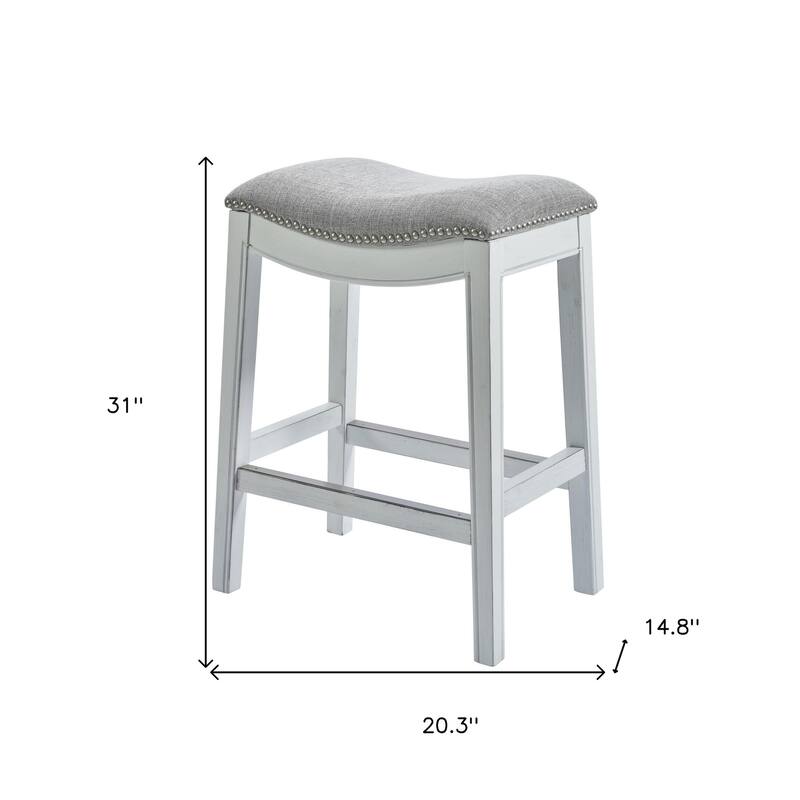 HomeRoots 31" Light Gray And White Upholstered And Solid Wood Backless Bar Height Bar Chair