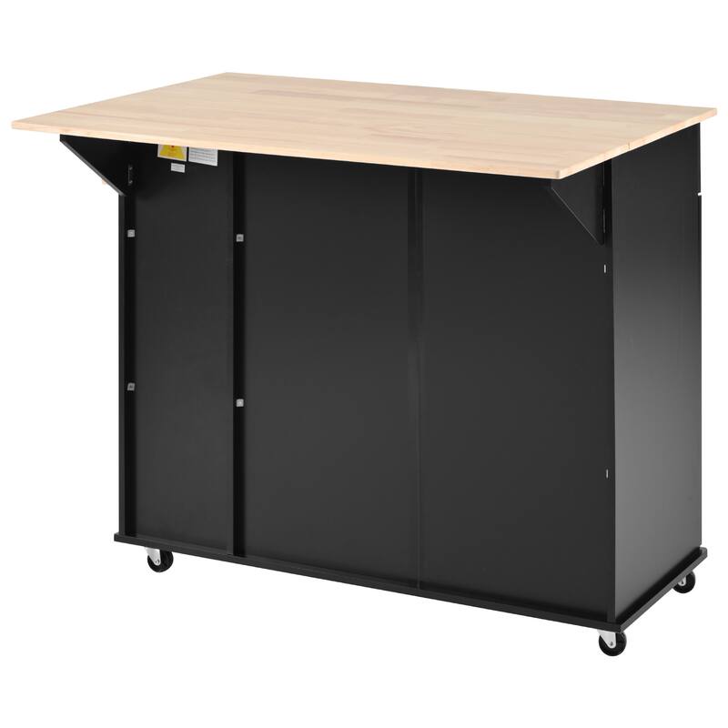 Roomfitters Kitchen Island with Drop Leaf, Kitchen Storage Cart with 3 Tier Pull Out Cabinet Organizer, Internal Storage Rack