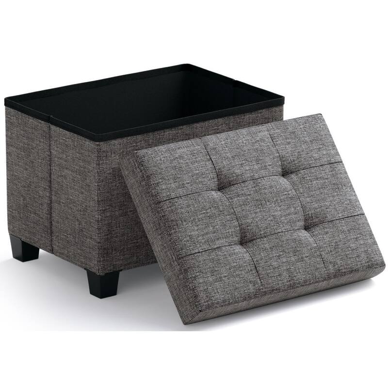 Ornavo Home Collapsible Rectangle Small Storage Ottoman with Legs - 12" x 16" x 12" - Dark Gray