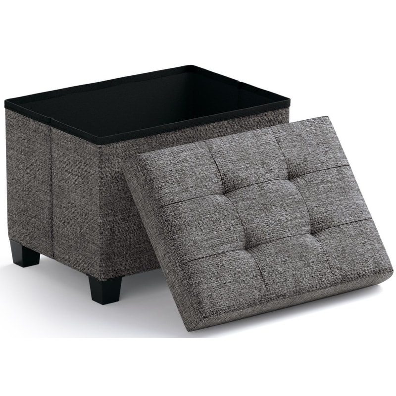 Ornavo Home Collapsible Rectangle Small Storage Ottoman with Legs - 12" x 16" x 12"