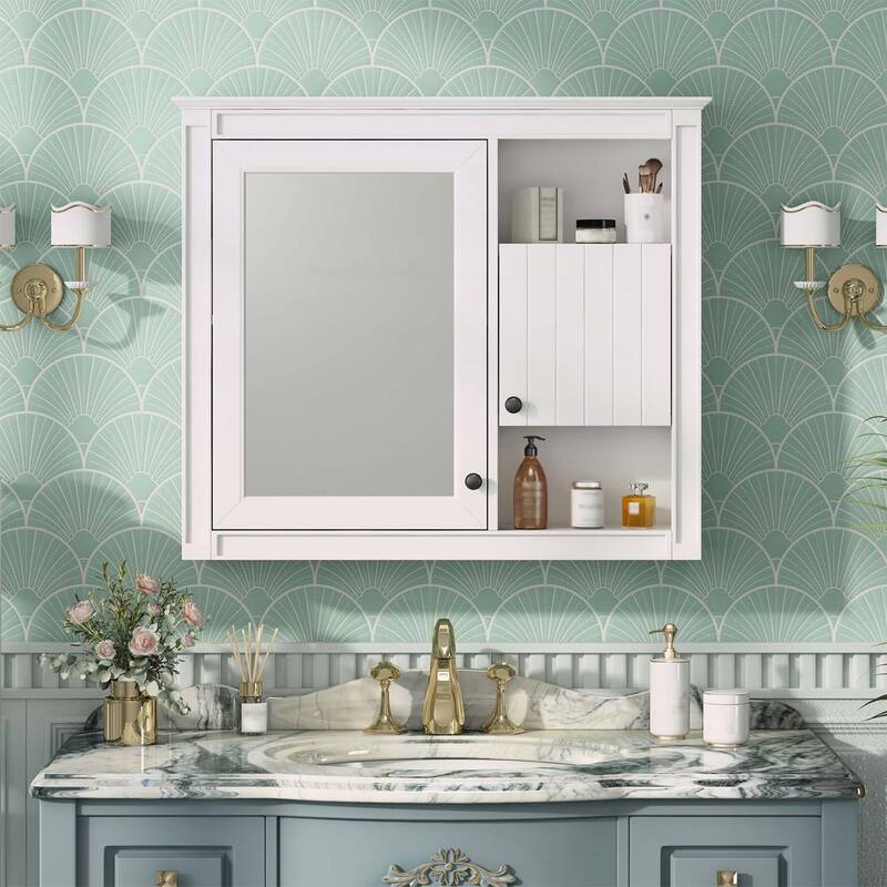 32'' Bathroom Wall Cabinet with Mirror,Medicine Cabinet with 3 Shelves,Over Toilet Storage