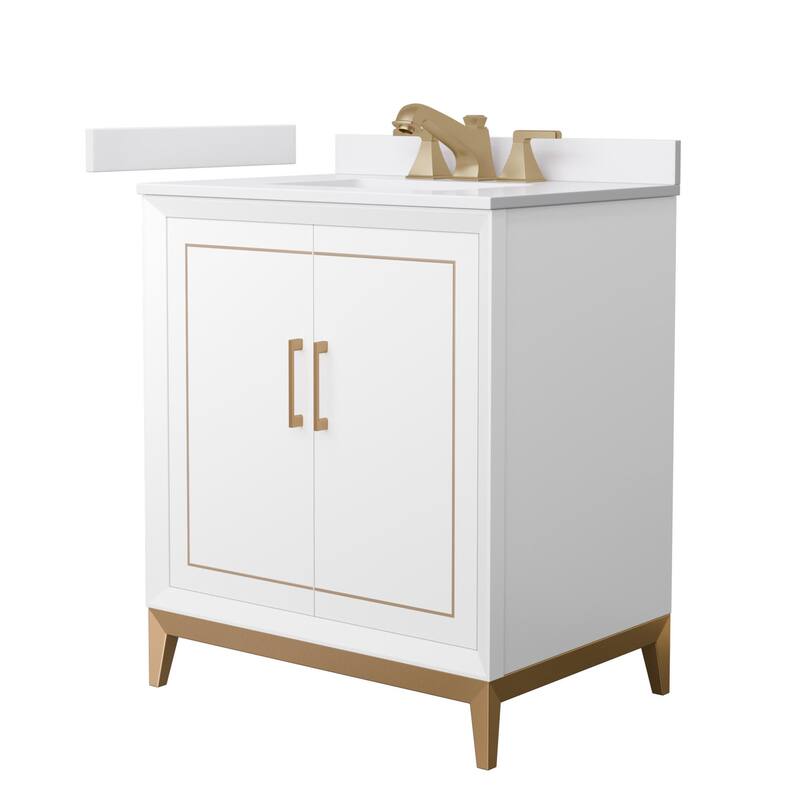Wyndham Collection WCH5151-30S-VCA-US3MXX Marlena 30" Free Standing - White / White Cultured Marble Top / Satin Bronze