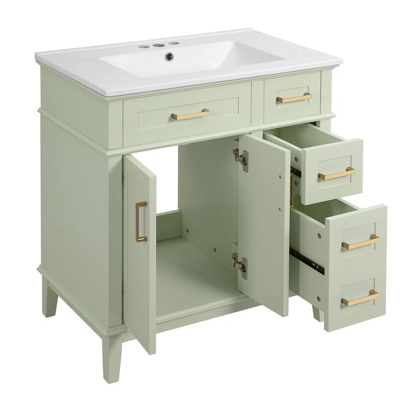 30" Bathroom Vanity with Ceramic Sink, Soft-Close Doors, Deep Drawer