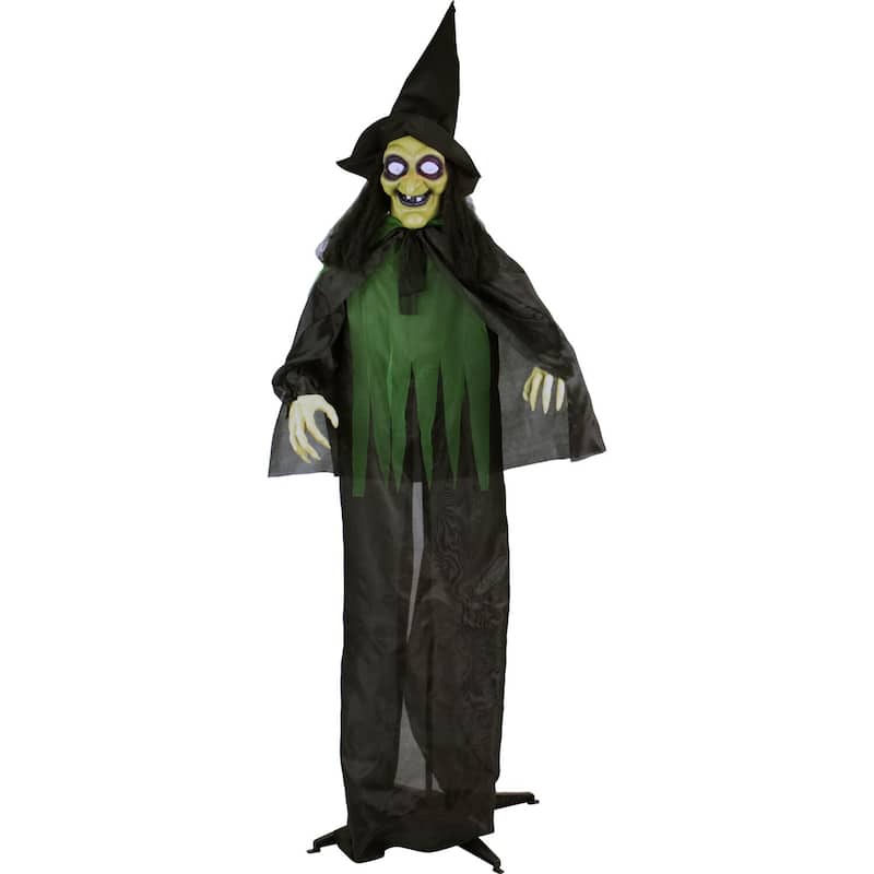 Haunted Hill Farm Life-Size Animatronic Witches, Indoor/Outdoor Halloween Decoration, Light-up Eyes, Poseable