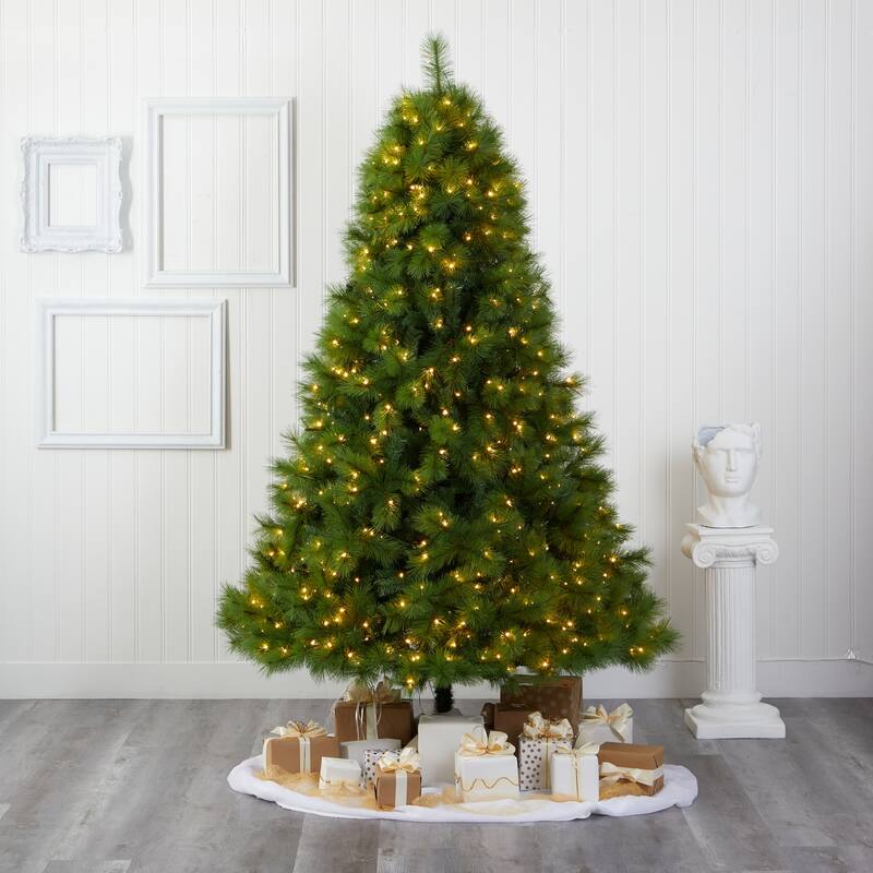 7.5ft. Green Pine Artificial Christmas Tree with 550 Clear LED Lights - Lush Full-Bodied Holiday X-Mas Tree