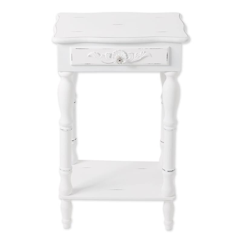 28" White Vintage Distressed Side Table with Drawer
