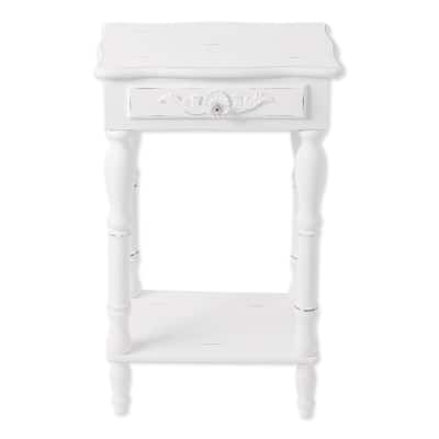 28" White Vintage Distressed Side Table with Drawer