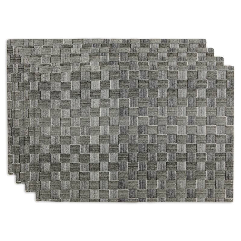 Leather Brown Basketweave Rectangle Woven Placemat (Set of 4) - Grey