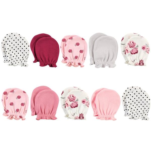 slide 1 of 1, Hudson Baby Infant Girl Cotton Scratch Mittens, Rose, 0-6 Months - Rose Rose - 0-6 Months