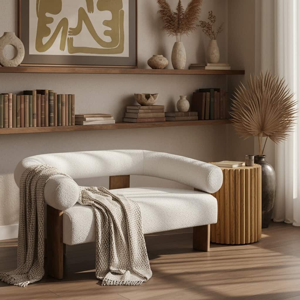 Modrest Aledo Modern Off-White Fabric & Oak Loveseat