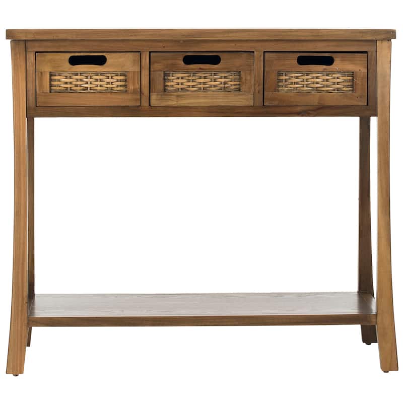 SAFAVIEH Lanie Distressed 3-Drawer Black Console Table - 34" x 14" x 30" - 34Wx14Dx30H - Oak