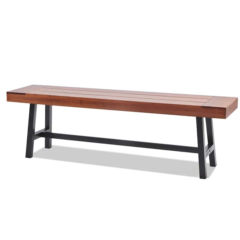 Natural Wood and Iron Outdoor Bench, 63 inches Garden Seat, 500lb Capacity - 14.3” L x 63” W x 19” H