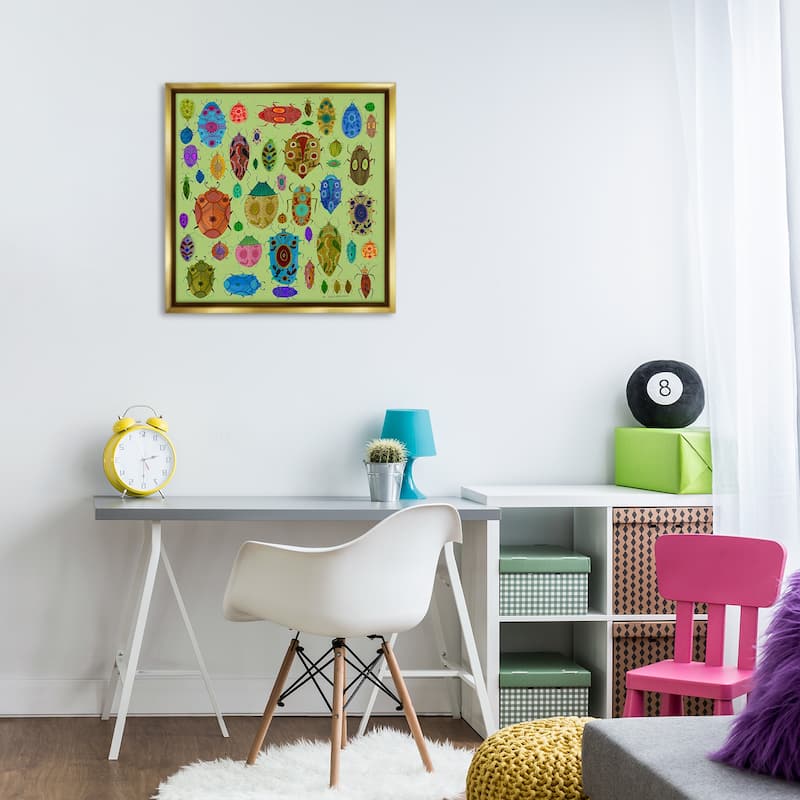 Stupell Flowery Bugs & Insects Framed Floater Canvas Wall Art Design By Kay Widdowson