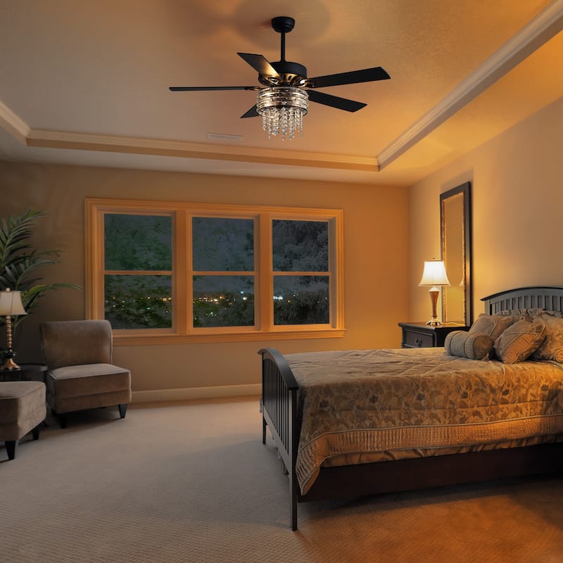 52-inch Reversible 5-Blade Crystal Caged Ceiling Fan with Remote and Light Kit