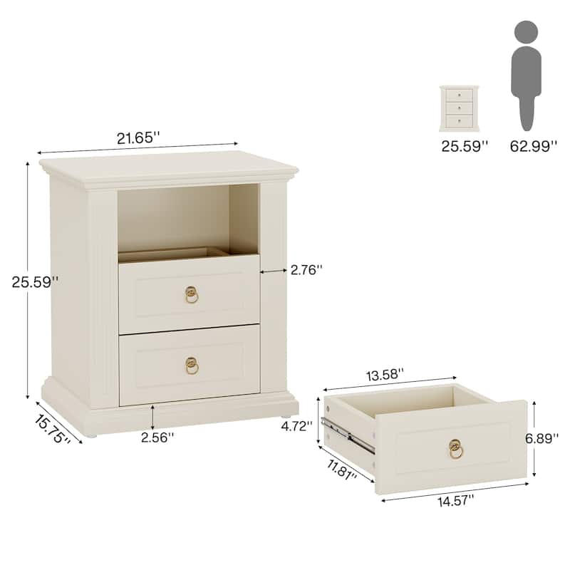 3 Drawer Nightstand, Wood White Night Stand, Modern Bedside Table Side End Table for Bedroom