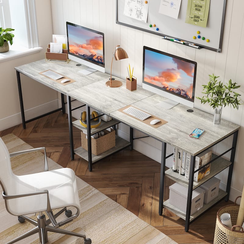 95.2 Inch L Shaped Desk with Shelves Home Office Computer Desk