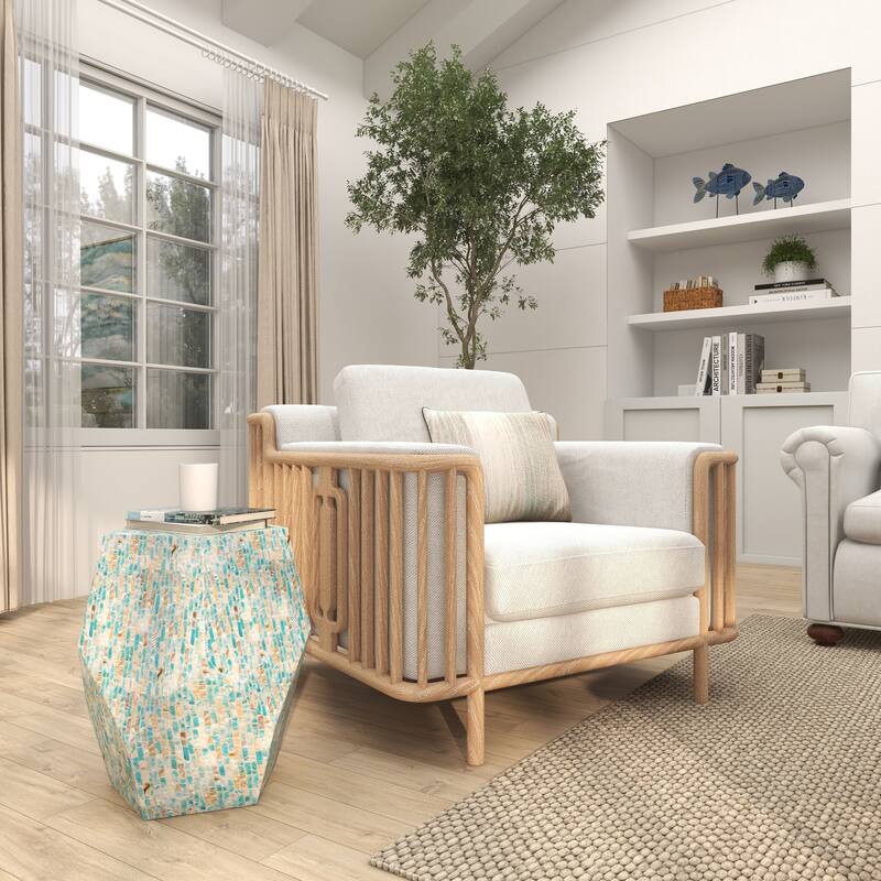 Mother of Pearl Shell Handmade Accent Table - Cream or Multi Colored