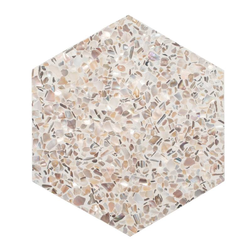 Amalfi 9x8 in. Glossy Shell, Terrazzo Hexagon Wall and Floor Tile (1.8 sq ft/case, 5-Pack) - Ivory White with Copper flecks