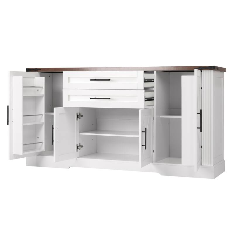 63 Inch Fluted Sideboard Buffet Cabinet with 4 Doors, 3 Drawers & Coffee Bar Station