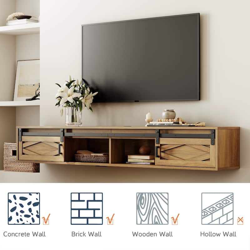 WAMPAT Floating TV Stand for TVs up to 80 Inch with Sliding Barn Door