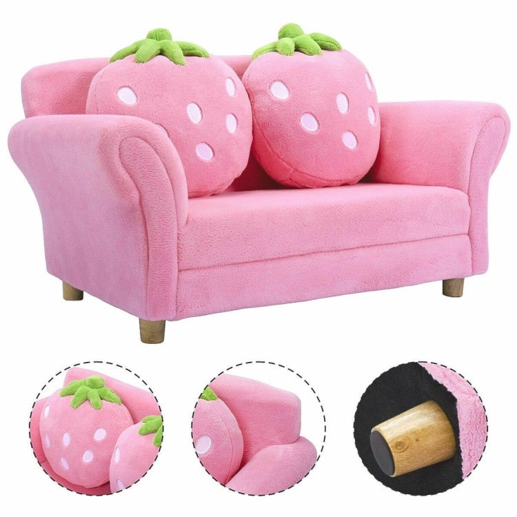 Kids Strawberry Armrest Chair Sofa with 2 Strawberry Pillows - 35.5" x 21.5" x 19"