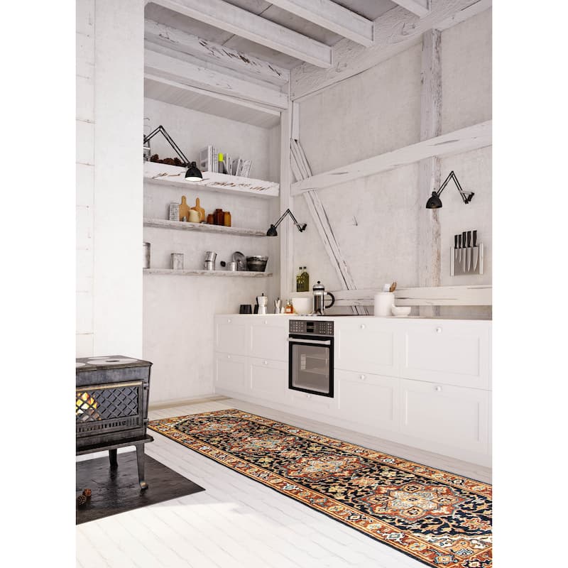 ECARPETGALLERY Hand-knotted Jules Sultane Dark Navy Wool Rug - 2'5 x 11'7