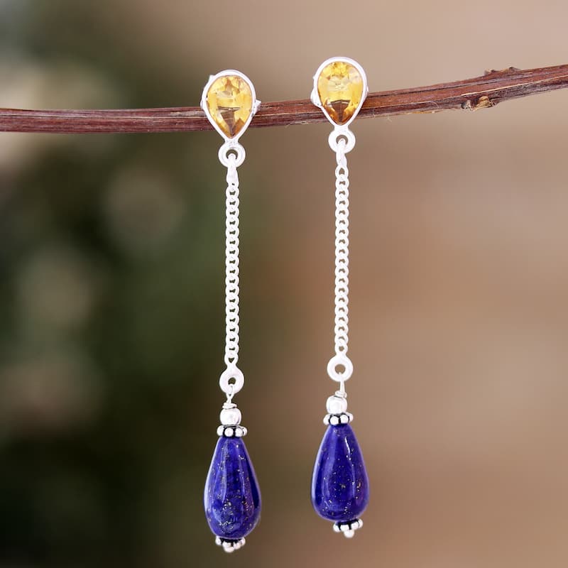 Novica Handmade Real Prosperity Citrine And Lapis Lazuli Dangle Earrings