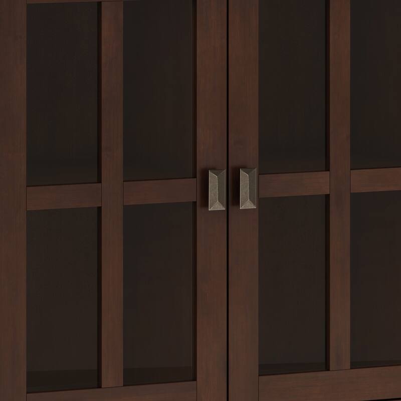 WYNDENHALL Stratford SOLID WOOD 66 inch Wide Contemporary Wide 4 Door Storage Cabinet in Russet Brown - 18" D x 66" W x 34" H