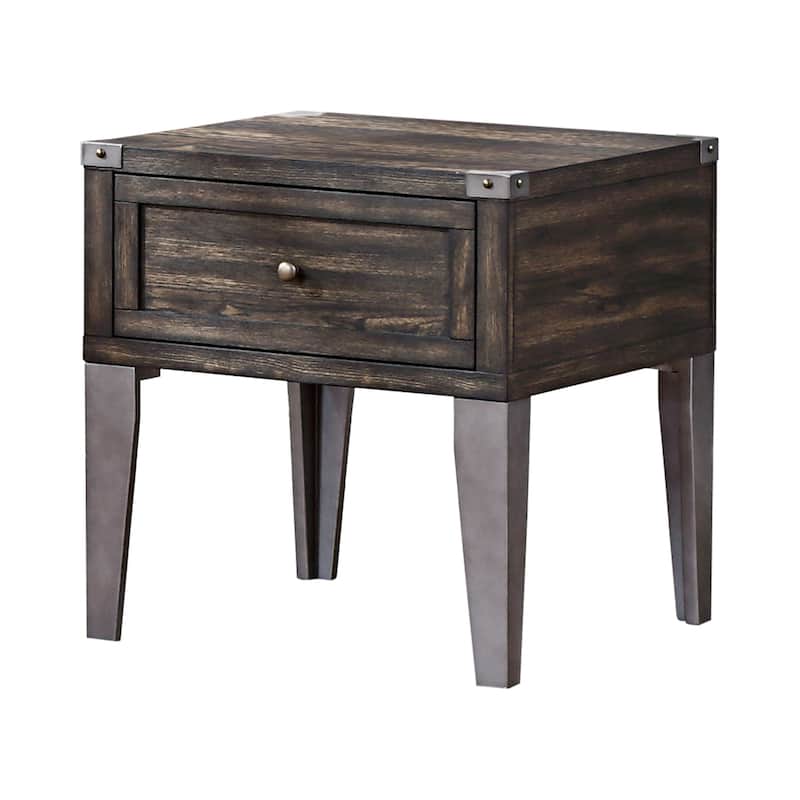 Sete Industrial Oak 25-inch Solid Wood 1-Drawer Side Table by Furniture of America