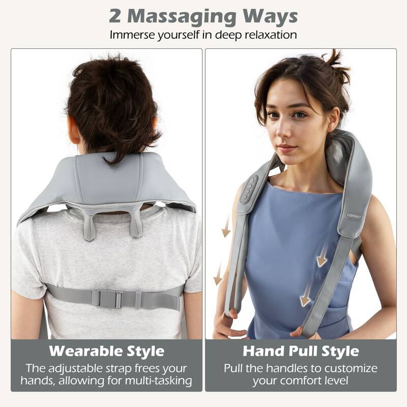 Electric Shiatsu Neck and Shoulder Massager with Adjustable Straps and Soothing Heat Function - 7" x 20" x 6.5"