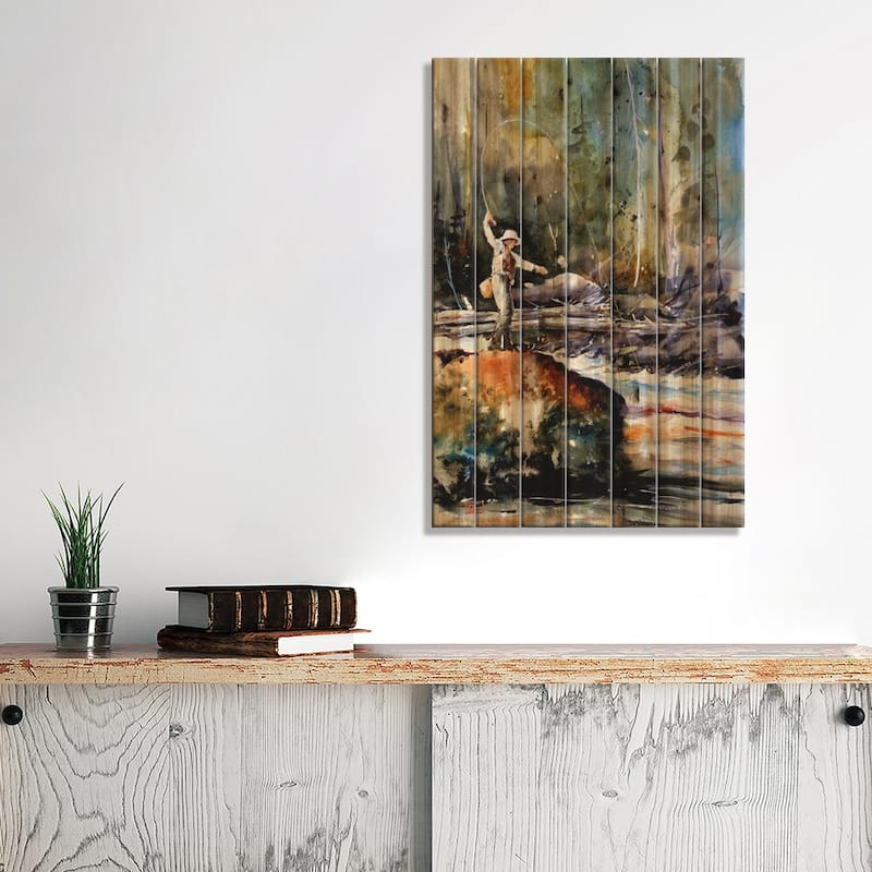 Fishing in the Wild Print On Wood by Dean Crouser - Multi-Color