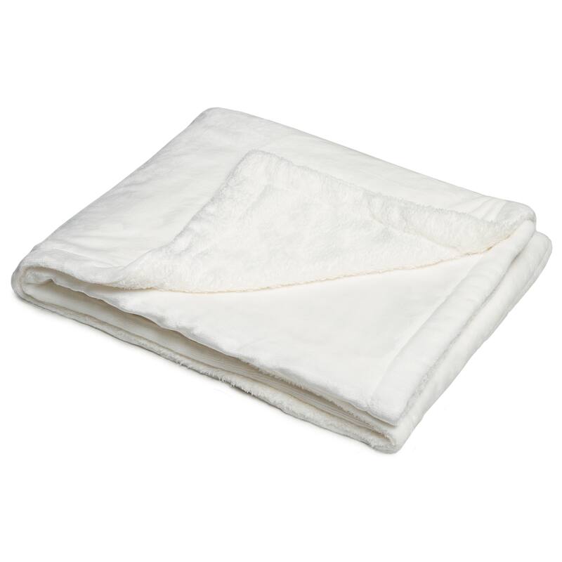 Sherpa Fleece Throw Blanket, Double Layer Fleece Blanket - White