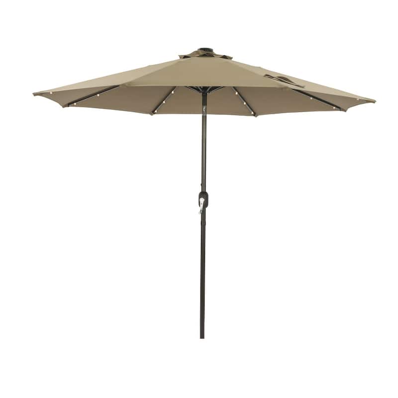9 ft. Aluminum Market High Quality Solar LED Light Tilt Patio Beach Umbrella - Taupe