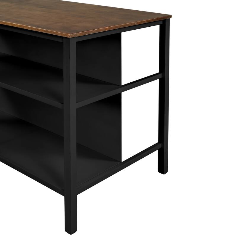Farmhouse Style 45" Solid Wood Kitchen Island with Drop Leaf, Open Shelves, and Dining Space for Small Kitchens